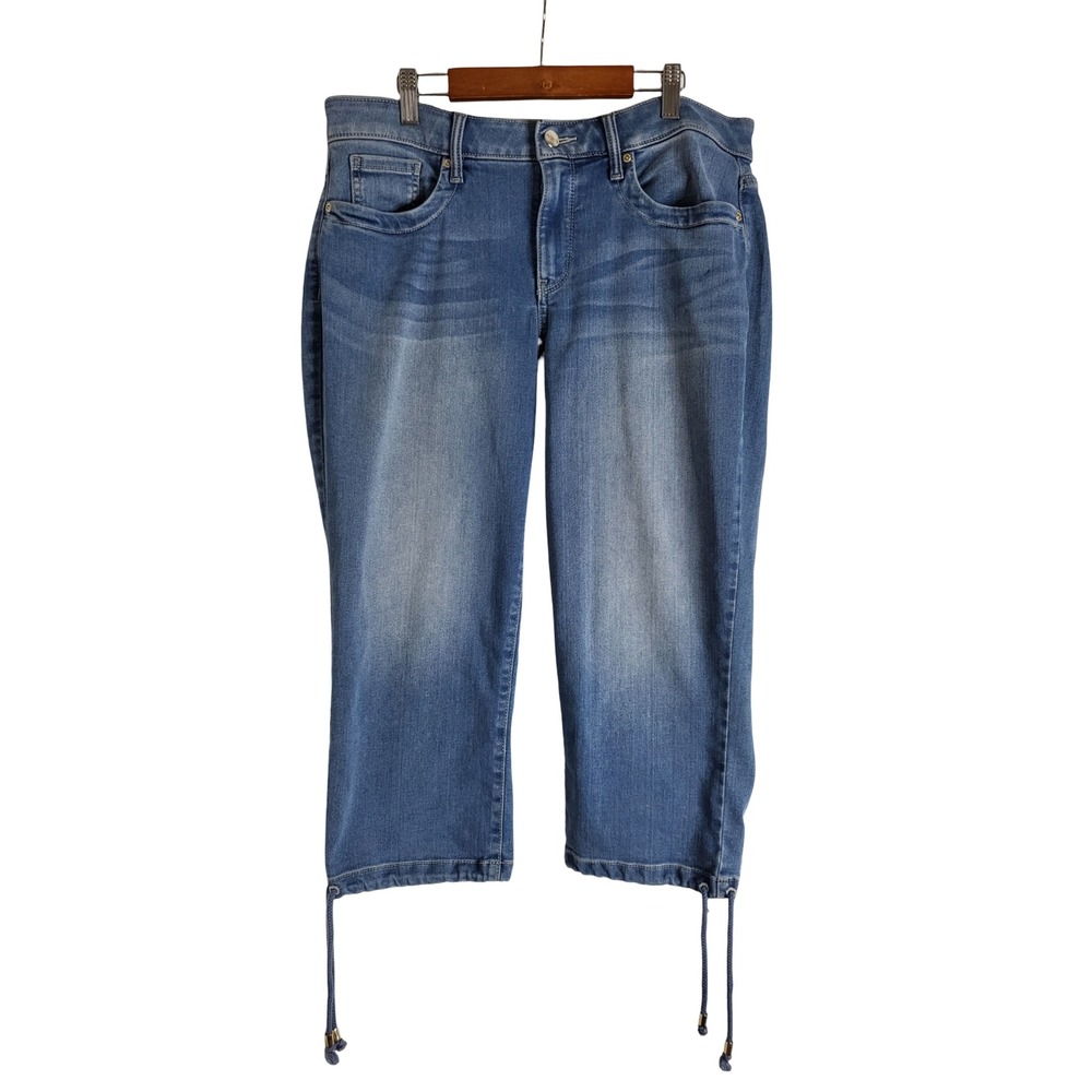 NYDJ Petite Drawstring Hem Capri Jeans 10P M Wash Stretch Cropped Laid-back